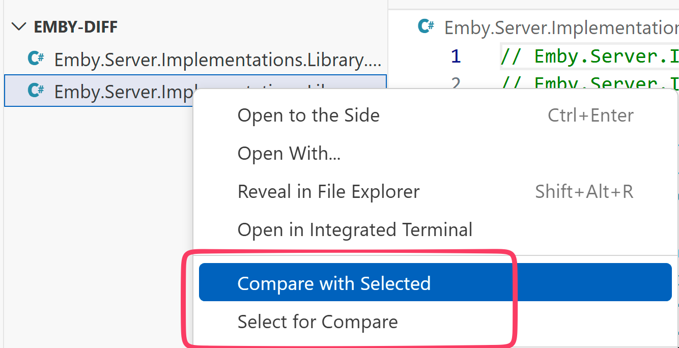 Figure 5: Comparing both files in VSCode