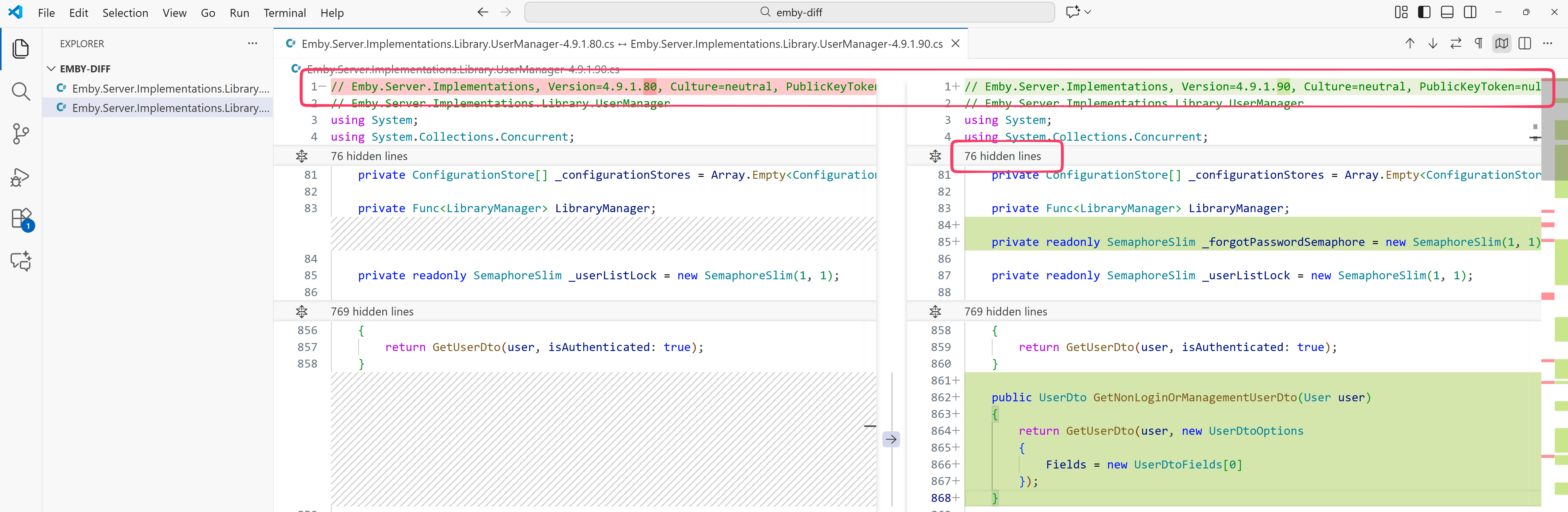 Figure 6: Diff view of VSCode